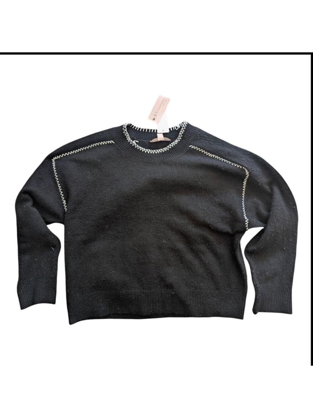 Philosophy Republic Crewneck Sweater - Contrast Whipstitch - Black & White - L